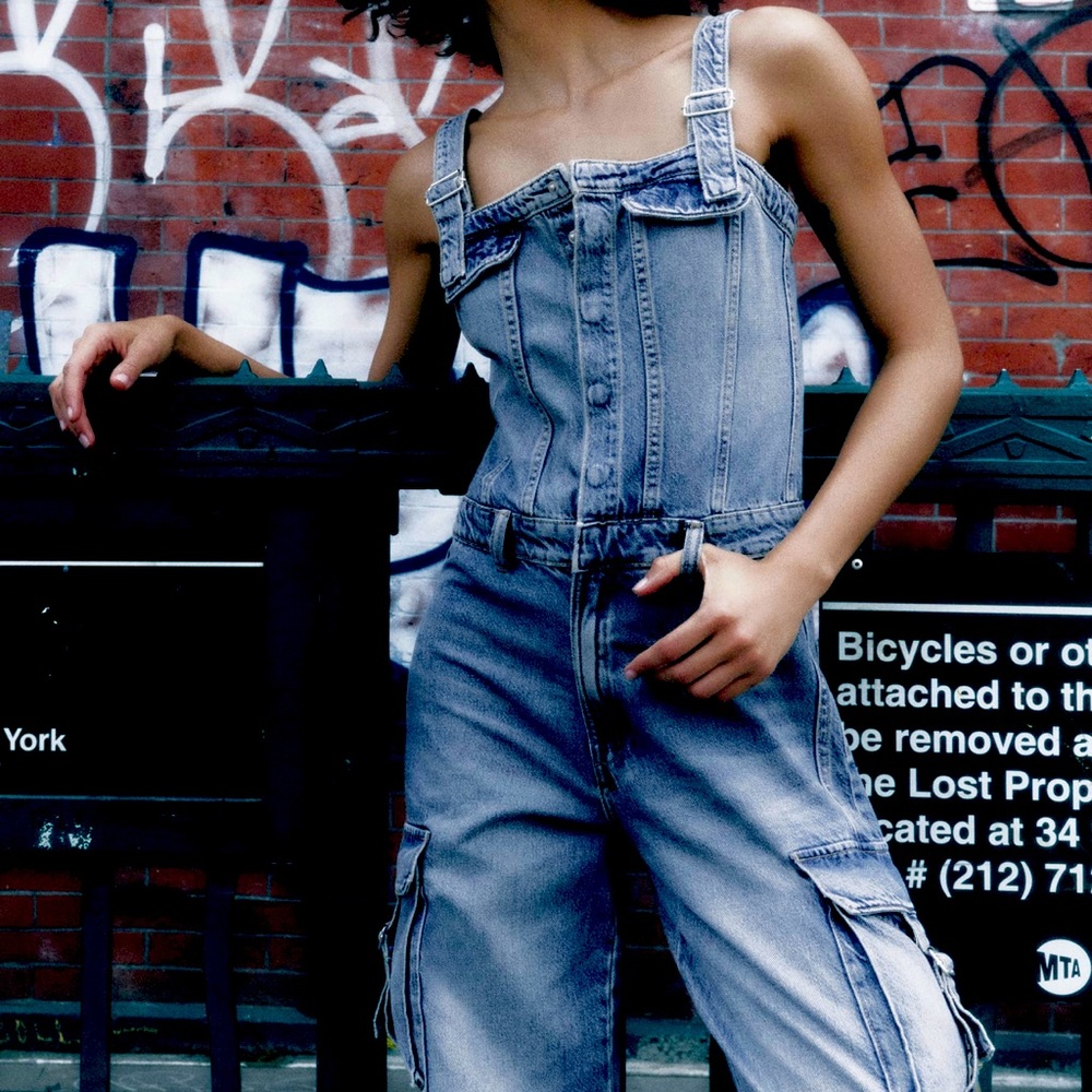NWT TRF denim cargo jumpsuit